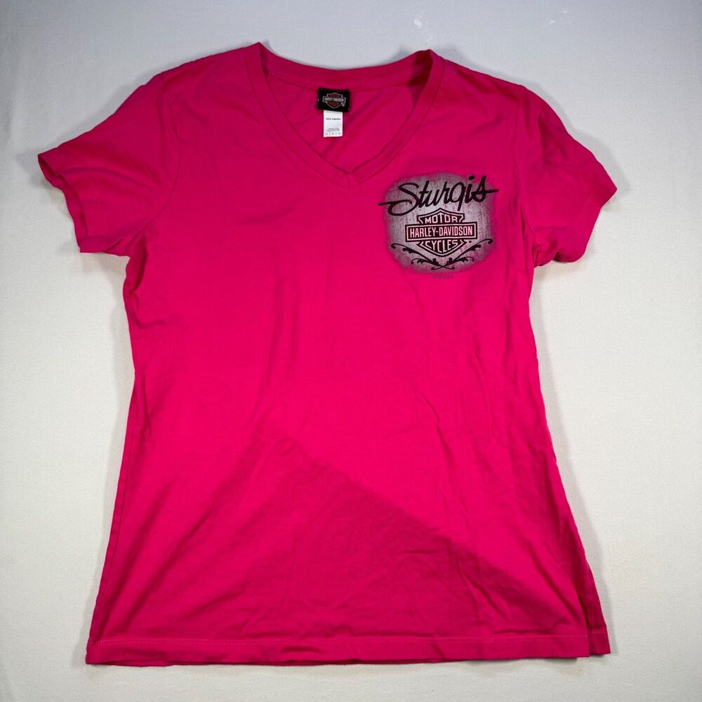 Harley-Davidson Women’s M Pink Sturgis South Dakota V-Neck Tee 100% Cotton